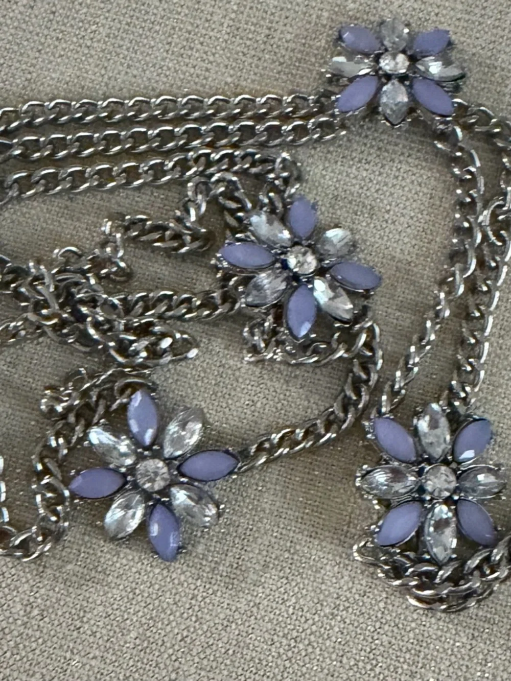 Silver Chain Multi-Flower Necklace with Lavender Crystal Petals - Picture 4 of 6
